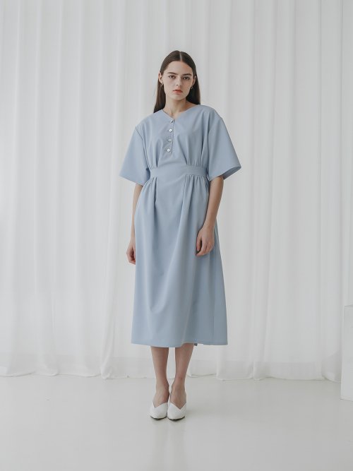 001 V-neck Summer Dress(Blue)