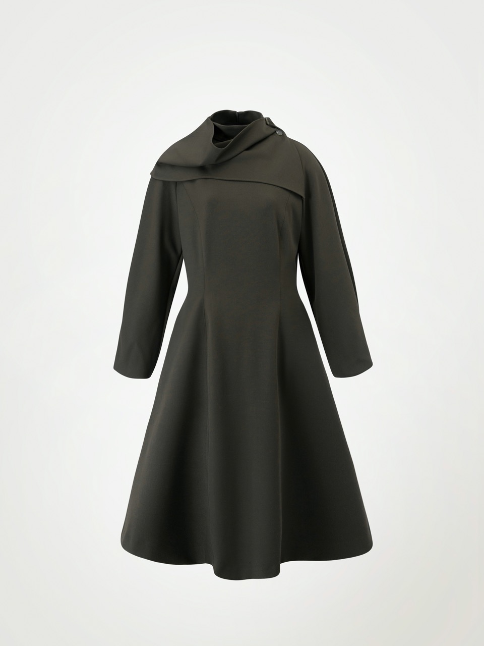 4W Muffler Layered Sleeve Twist Dress (dark olive)