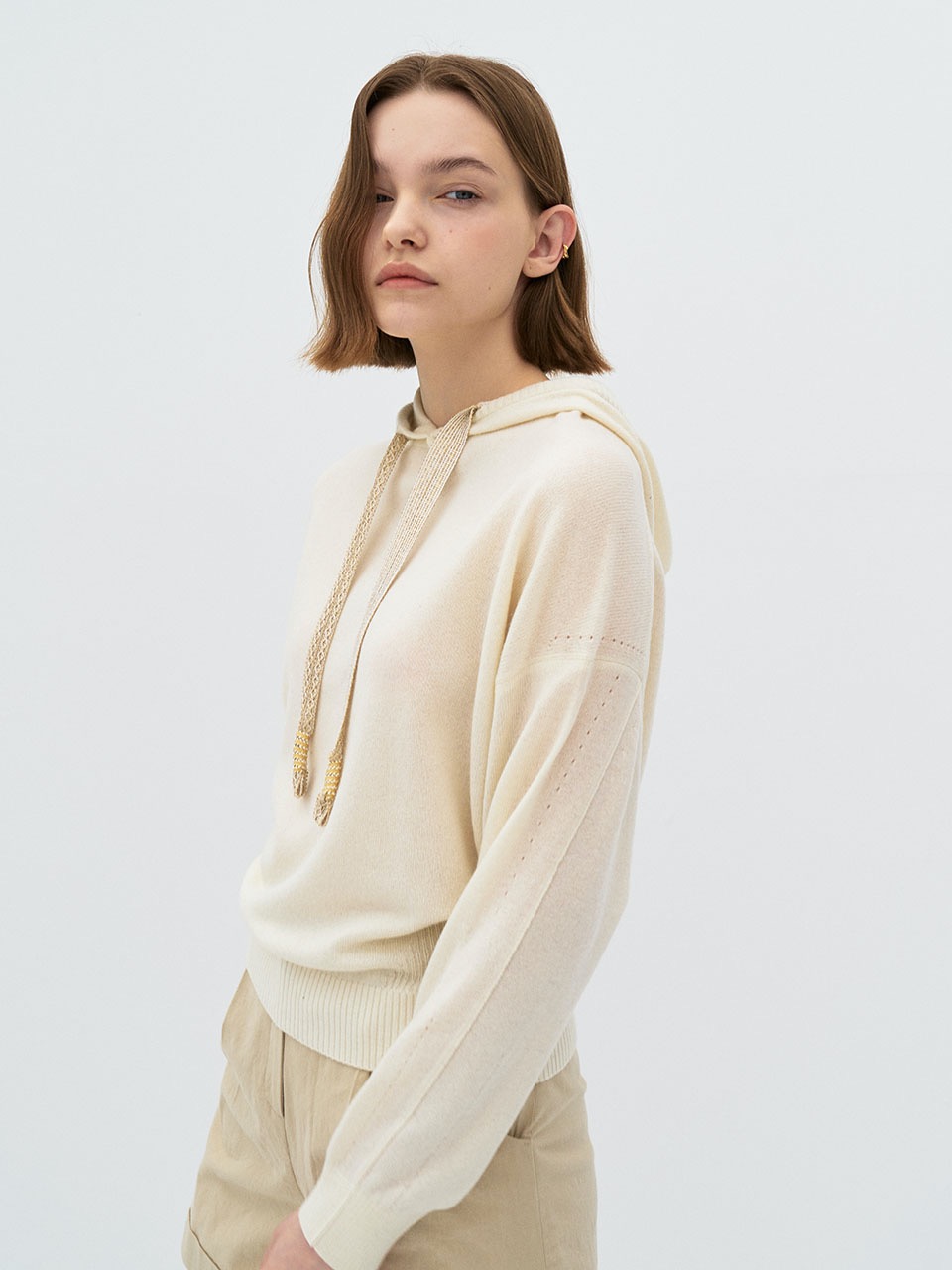 5P Cashmere Blend Wool Hoody Knit - Ivory