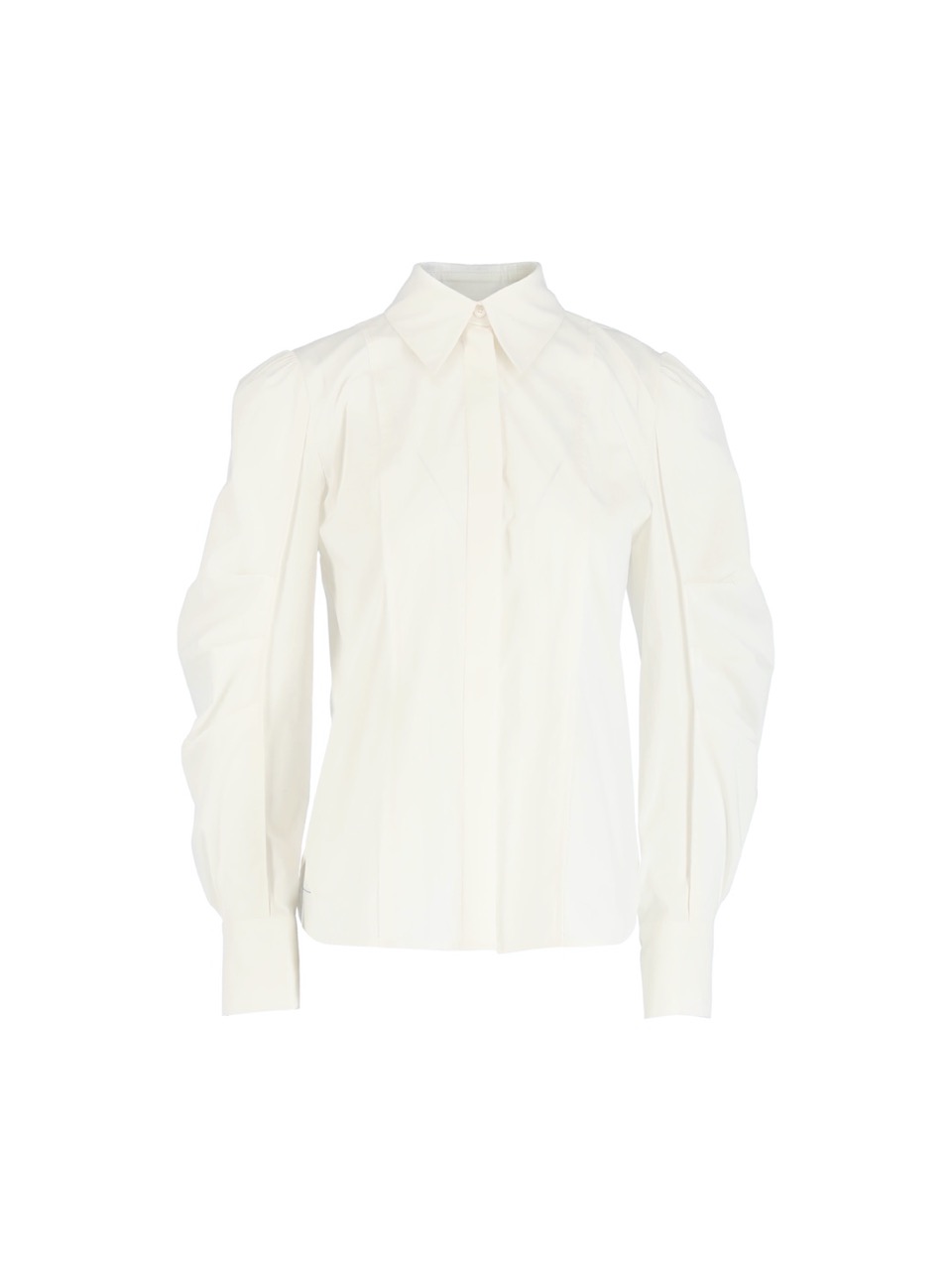 5P Tuck Sleeve Cotton-Blend Shirt - White