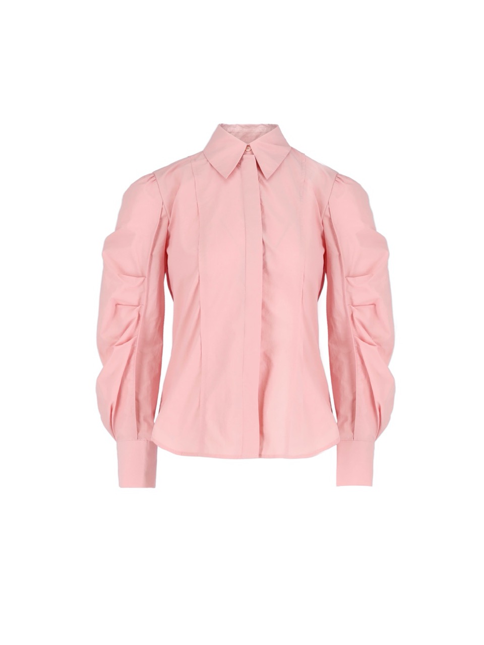 5P Tuck Sleeve Cotton-Blend Shirt - Pink