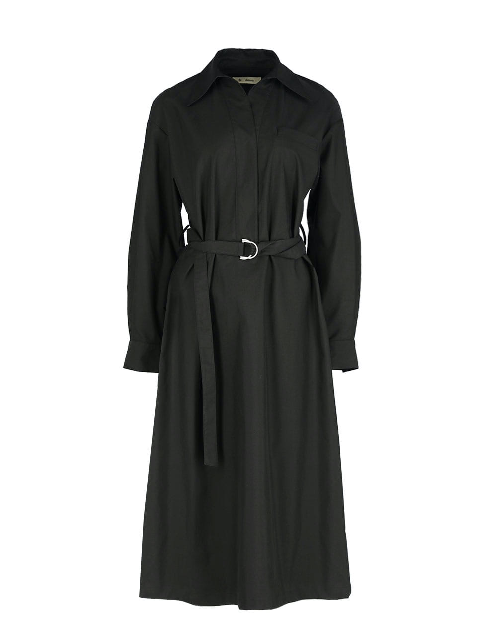 Cotton-blend Belted Shirt long Dress - Black