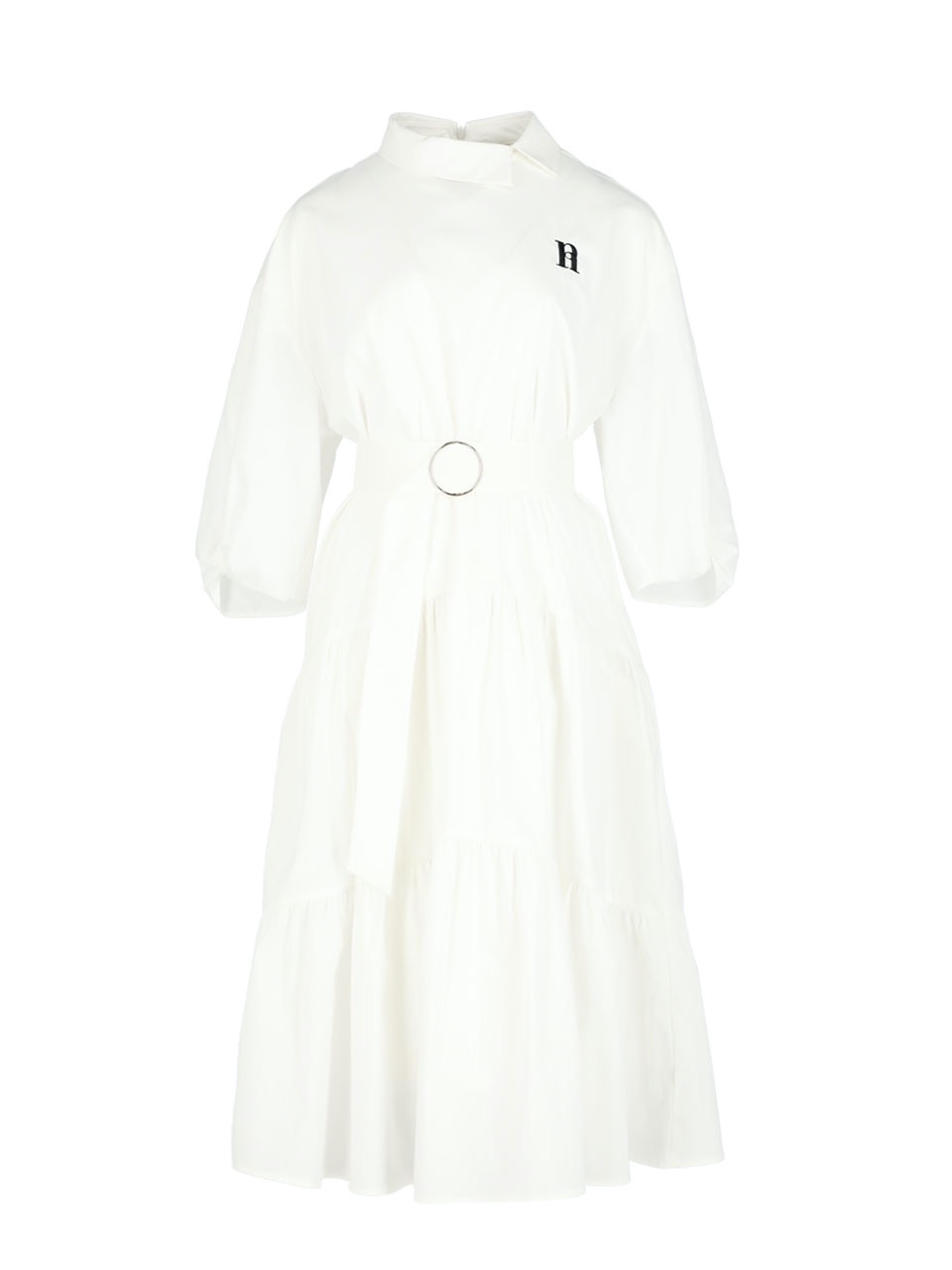 Sleeve Twist Long Shirt Dress (White)