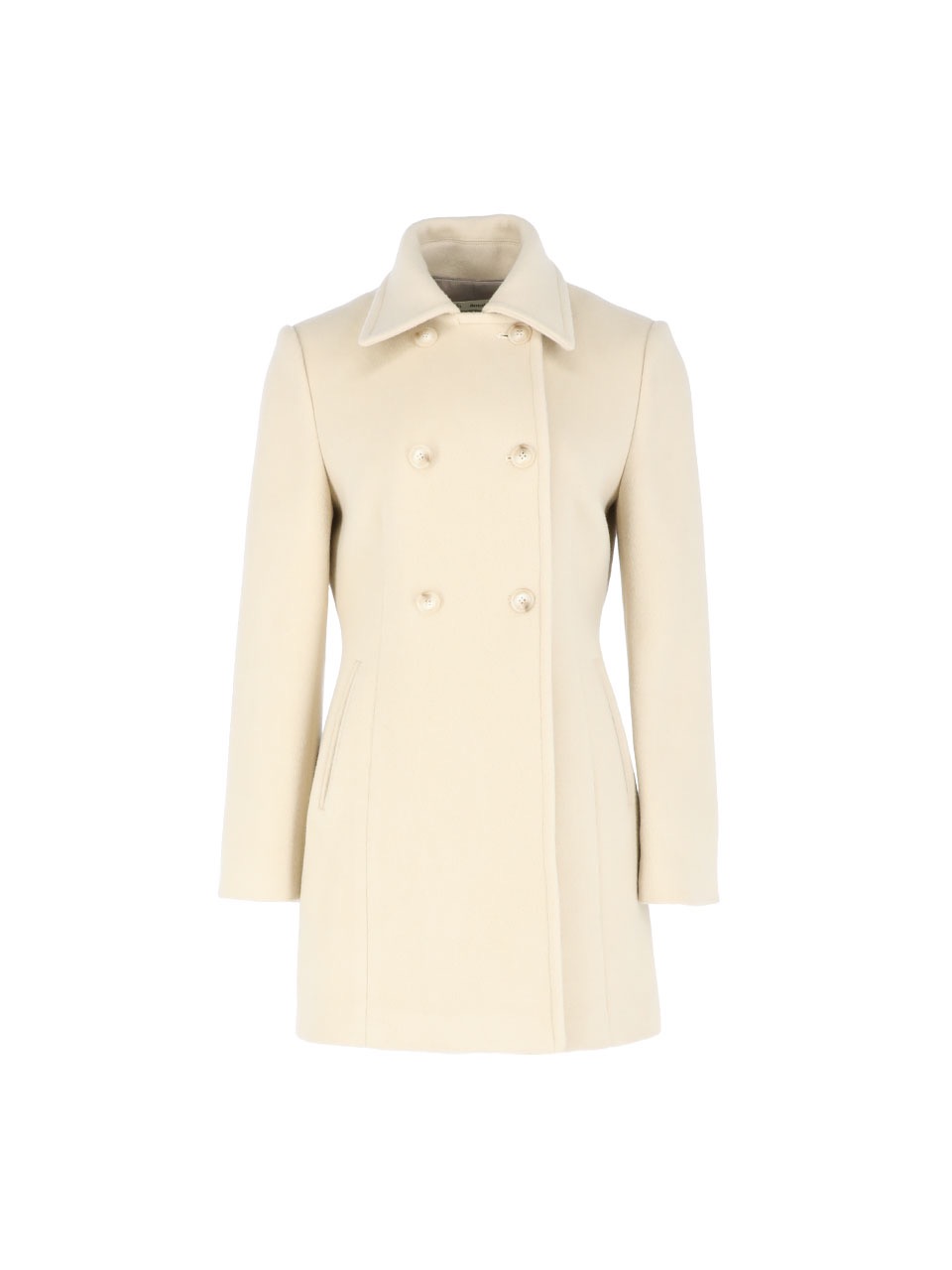 Double-breasted wool peacoat (Ivory)