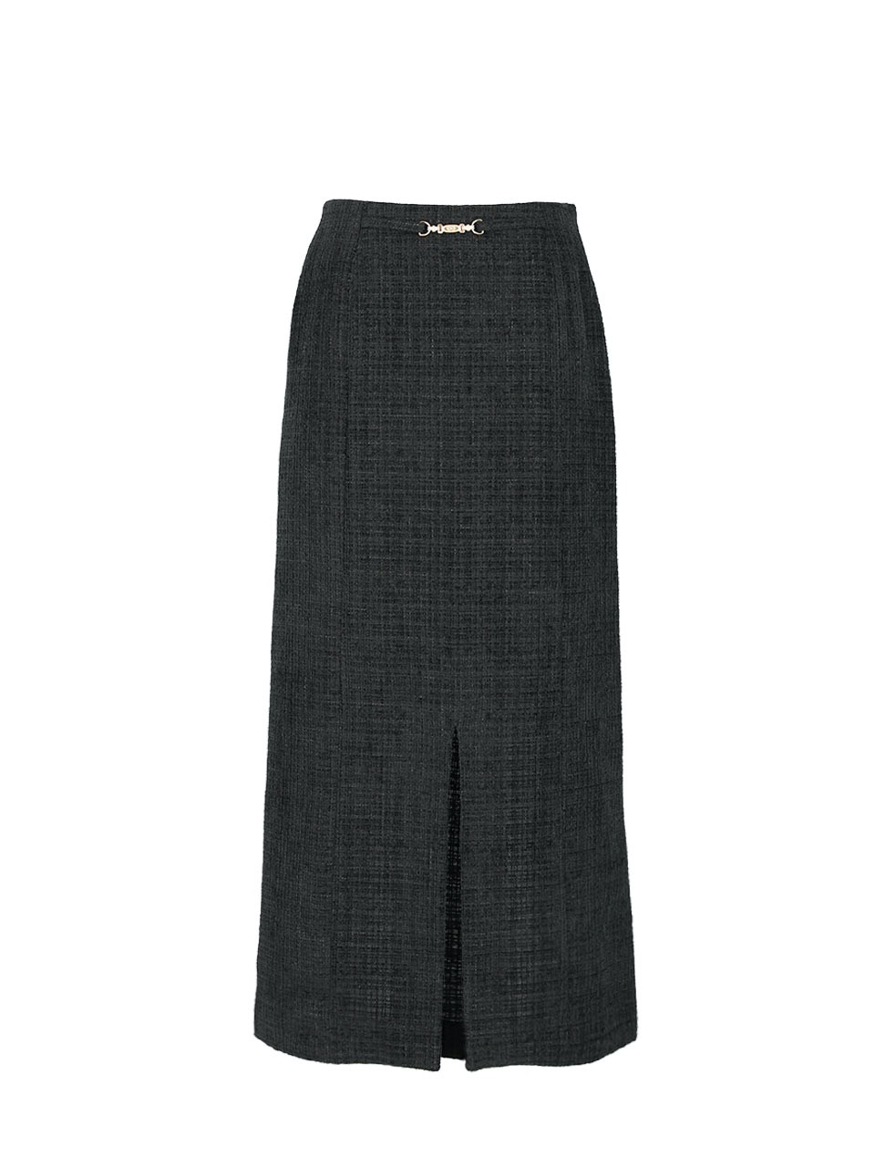 A line Tweed long Skirt  - Black