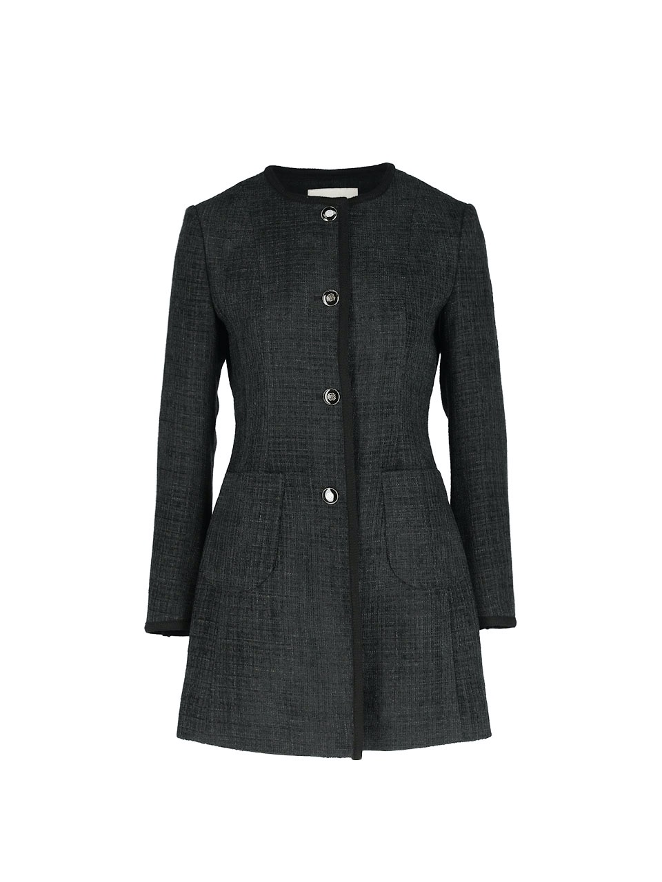 Structured Tailored Tweed long Jacket - Black